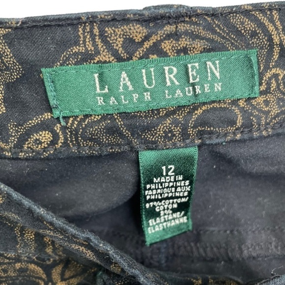 Lauren Ralph Lauren Women’s Black/Gold Paisley Print Straight Leg Pants - Picture 2 of 3